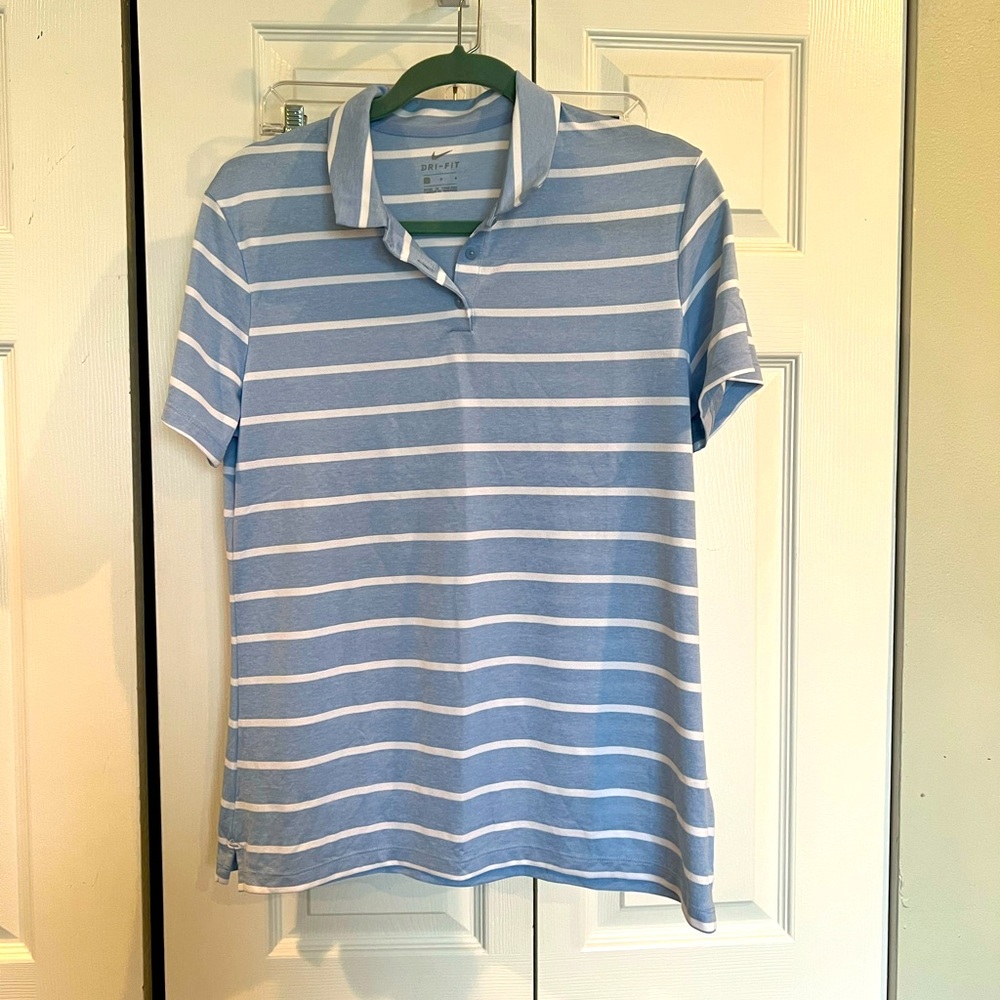 Nike baby blue and white stripe golf shirt